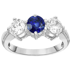 Women's 3 Stone Ring Round Blue Sapphire Natural Earth Mined Diamonds Jewellery 5.50 Carats