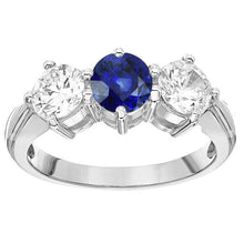 Women's 3 Stone Ring Round Blue Sapphire Diamonds Jewelry 5.50 Carats