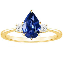 Women's 3 Stone Ring Round Diamond & Pear Ceylon Sapphire 6.20 Carats