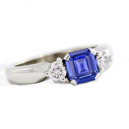 Women's 3 Stone Round Diamond Emerald Sapphire Ring 1.25 Carats