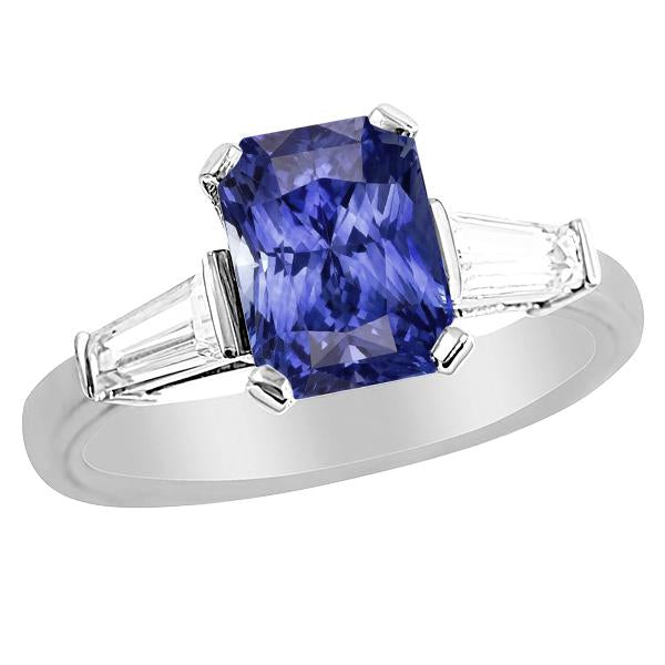 Women's Anniversary Ring 3 Carats Baguette Diamonds Ceylon Sapphire