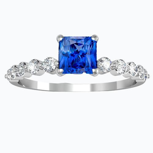 Women's Diamond Anniversary Ring Radiant Deep Blue Sapphire 2 Carats