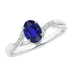 Womens Natural Earth Mined Diamond Gold Ring With Oval Ceylon Sapphire Center 4.75 Carats