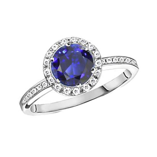 Womens Diamond Halo Ring Ceylon Sapphire Gemstone Accented 2.50 Carats