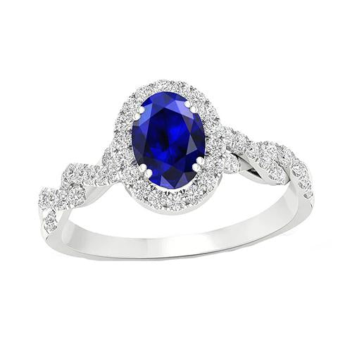 Women's Diamond Halo Ring White Gold 4.50 Carats Blue Sapphire Jewelry