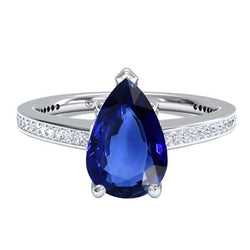 Women's Diamond Jewelry Blue Sapphire Ring White Gold 14K 4.50 Carats