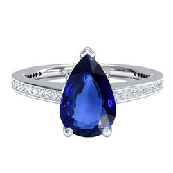 Women's Natural Earth Mined Diamond Jewellery Blue Sapphire Ring White Gold 14K 4.50 Carats
