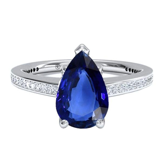 Womenâ€™s Diamond Jewelry Blue Sapphire Ring White Gold 14K 4.50 Carats