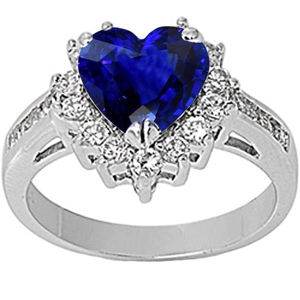 WomenÃ¢â‚¬â„¢s Diamond Jewelry Heart Ceylon Sapphire Ring 3.50 Carats