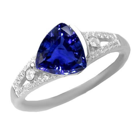 Women's Diamond Jewelry Trillion Sapphire Ring 2.50 Carats Split Shank