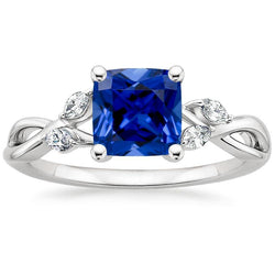 Womens Diamond Marquise & Cushion Sapphire Ring Five Stone 2.75 Carats