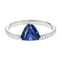 Women's Natural Earth Mined Diamond Ring 2 Carats Blue Sapphire Trillion Cut White Gold