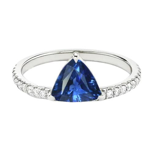 Women's Diamond Ring 2 Carats Blue Sapphire Trillion Cut White Gold