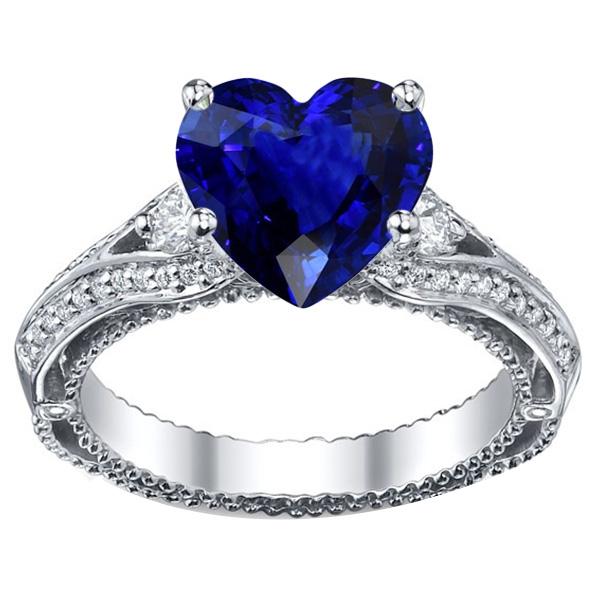 Women's Diamond Ring Heart Shaped Sapphire 4.50 Carats Vintage Style
