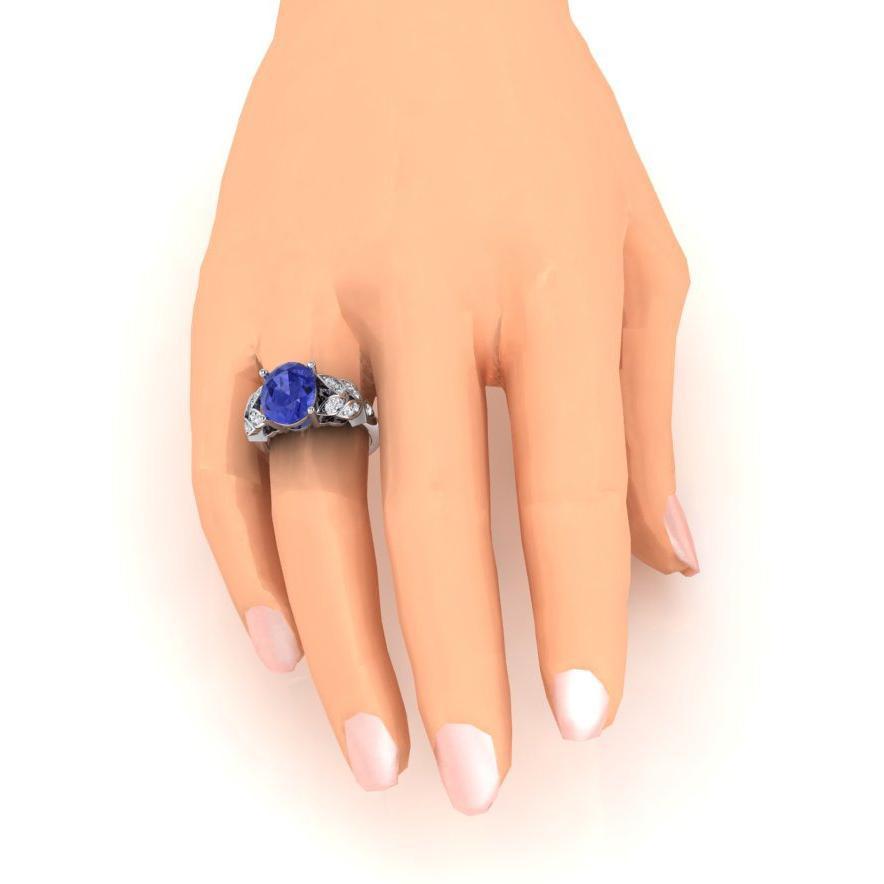 Women's Diamond Ring White Gold Oval Tanzanite Gemstone 6.65 Carats