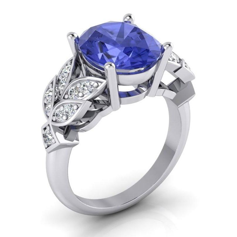 Women's Diamond Ring White Gold Oval Tanzanite Gemstone 6.65 Carats