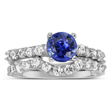 Women's Diamond Round Blue Sapphire Engagement Ring Set 4.50 Carats