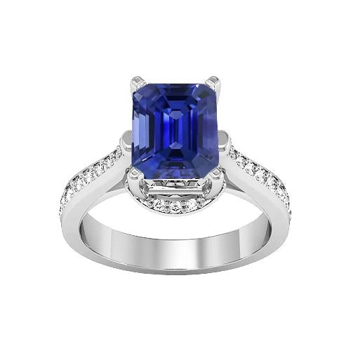 Women's Engagement Ring 2.50 Carats Emerald Sapphire Cathedral Setting