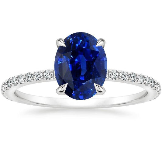 Women's Engagement Ring Oval Blue Sapphire & Diamond Accents 4 Carats