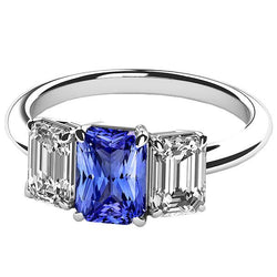 Womens Gemstone Radiant Sapphire Ring Emerald Diamonds VVS1 4 Carats