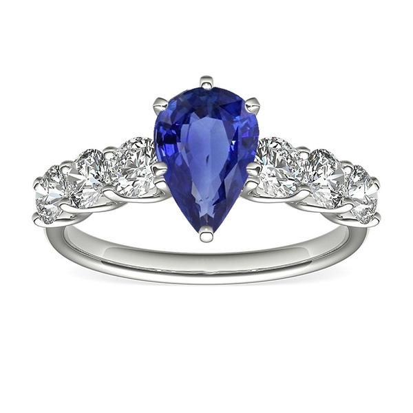 Women's Gemstone Ring Pear Shaped Blue Sapphire With Accents 4 Carats