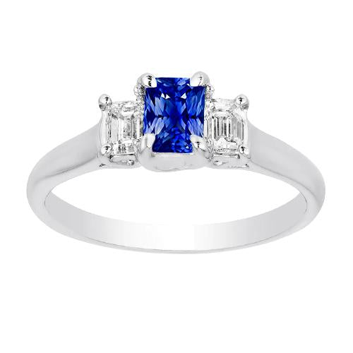 Women's Gold 3 Stone Diamond Sapphire Ring U Prong Set 1.25 Carats