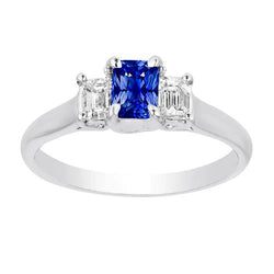 Women's Gold 3 Stone Diamond Sapphire Ring U Prong Set 1.25 Carats