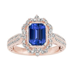 Women's Gold Natural Earth Mined Diamond Ring Halo Flower Style Blue Sapphire 3.50 Carats
