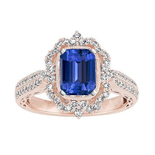 Women's Gold Diamond Ring Halo Flower Style Blue Sapphire 3.50 Carats