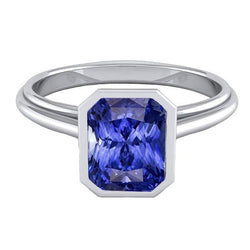 Women's Gold Solitaire Ring Radiant Cut Sapphire Bezel Set 2.50 Carats