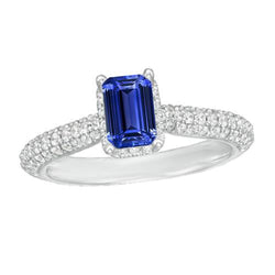 Women's Halo Blue Sapphire Wedding Ring & Diamond Accents 3.50 Carats