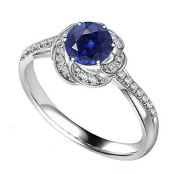 Womens Halo Natural Earth Mined Diamond Jewellery Flower Style Sapphire Ring 3 Carats Gold