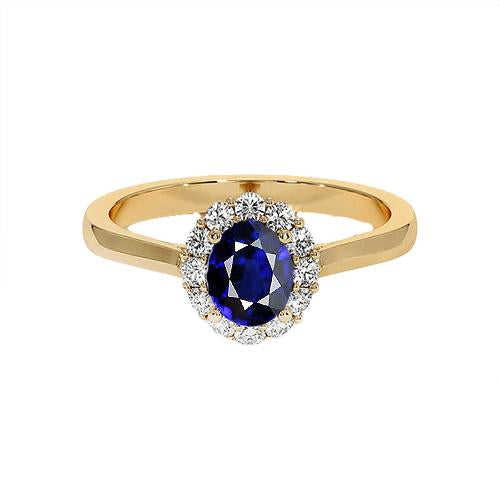 Women's Halo Diamond Ring Natural Oval Blue Sapphire 7.50 Carats