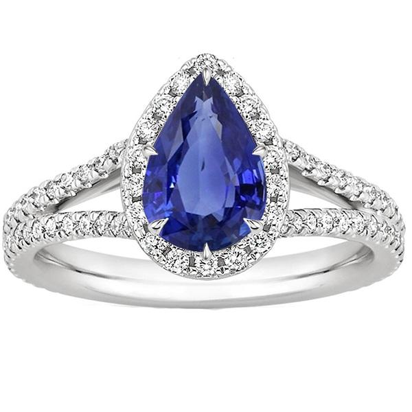 Womens Halo Gemstone Ring Pear Blue Sapphire With Accents 5.50 Carats