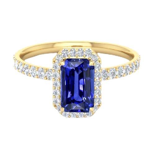 Women's Halo Ring Emerald Cut Ceylon Sapphire With Accents 3.50 Carats