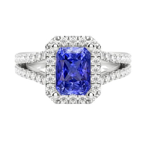 Women's Halo Sapphire Radiant Cut Wedding Ring 4 Carats V Split Shank