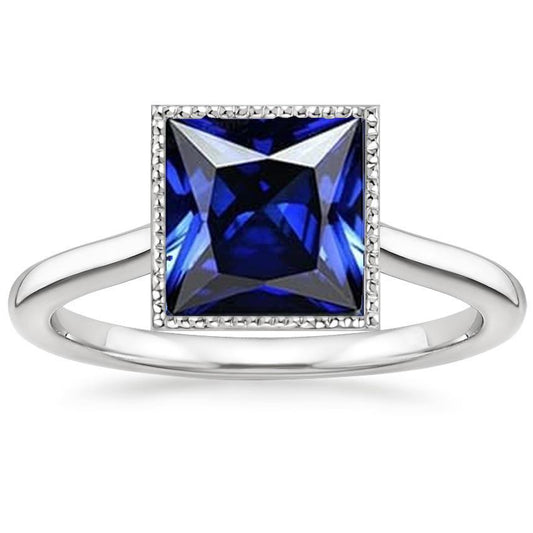 Women's Princess Cut Solitaire Ring Bezel Set Ceylon Sapphire 5 Carats
