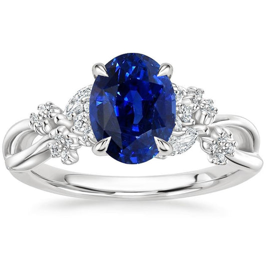 Womens Ring Blue Sapphire & Marquise Round Diamond Accents 3.50 Carats