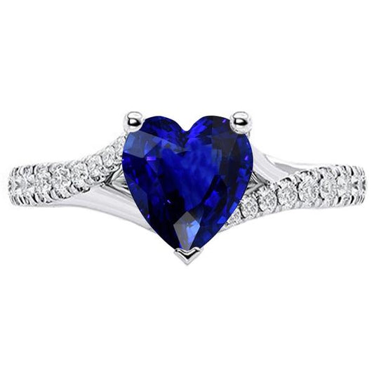 Women's Ring Deep Blue Sapphire With Accents Split Shank 3.50 Carats