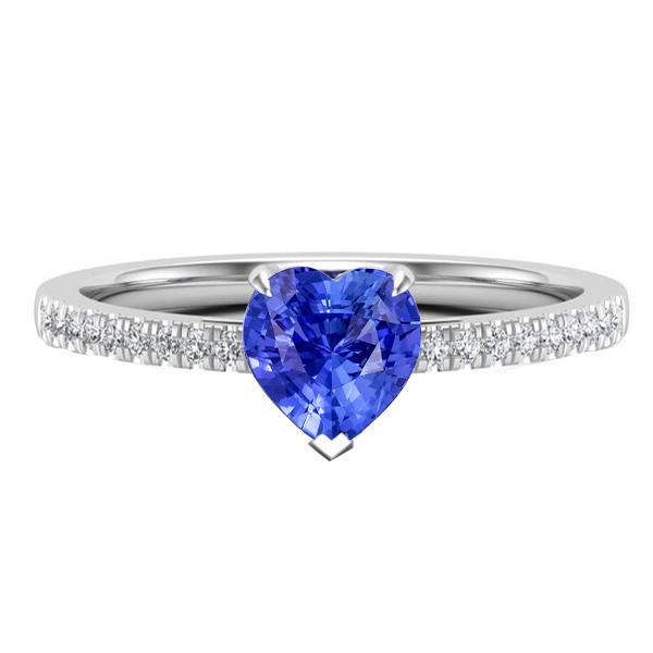 Women's Ring Heart Ceylon Sapphire With Pave Diamond Accents 2 Carats