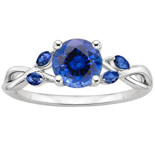 Women's Ring Round & Marquise Ceylon Sapphire Gemstones 2.50 Carats