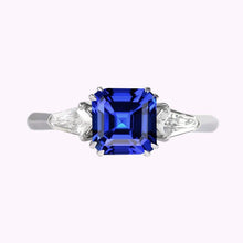 Womens Sapphire Ring Asscher Cut 2.50 Carats Tapered Baguette Diamonds