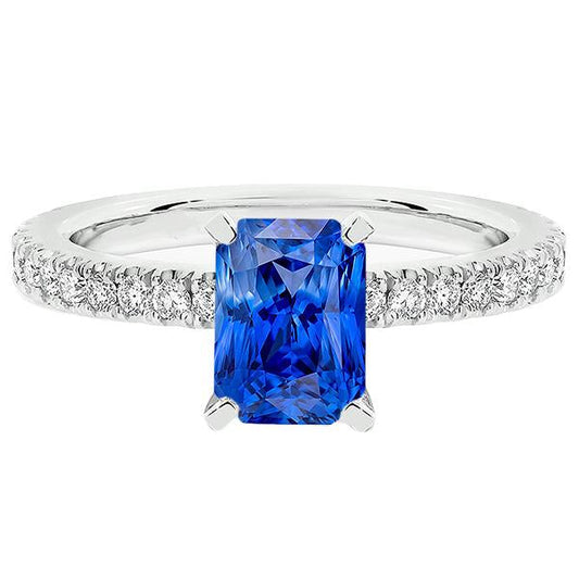 Womens Sapphire Ring Radiant With Pave Set Diamond Accents 3.50 Carats