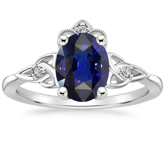 Womens Small Diamond Gold Ring Vintage Style Blue Sapphire 2.50 Carats