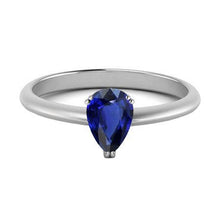 Women's Solitaire Pear Blue Sapphire Ring 1 Carat Double Prong Set