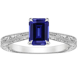 Womens Solitaire Ring Emerald Blue Sapphire Filigree Shank 2.50 Carats