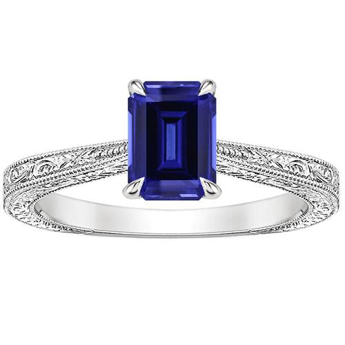 Womens Solitaire Ring Emerald Blue Sapphire Filigree Shank 2.50 Carats
