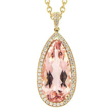 Yellow Gold 14K 16 Ct Big Morganite With Diamonds Pendant Necklace