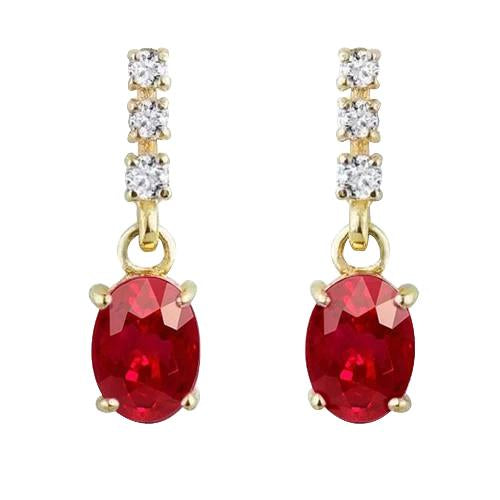 Yellow Gold 14K Lady Dangle Earrings 9.50 Carats Ruby And Diamonds