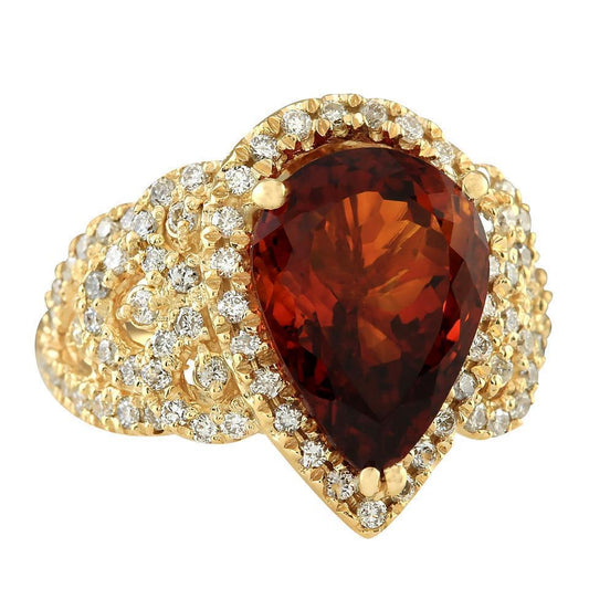 Yellow Gold 14K Natural Citrine and Diamond 19 Carats Fancy Ring